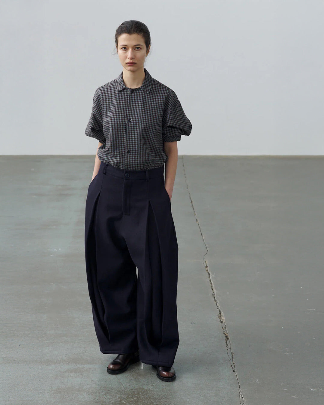 Dark Navy Box Pleat Trouser