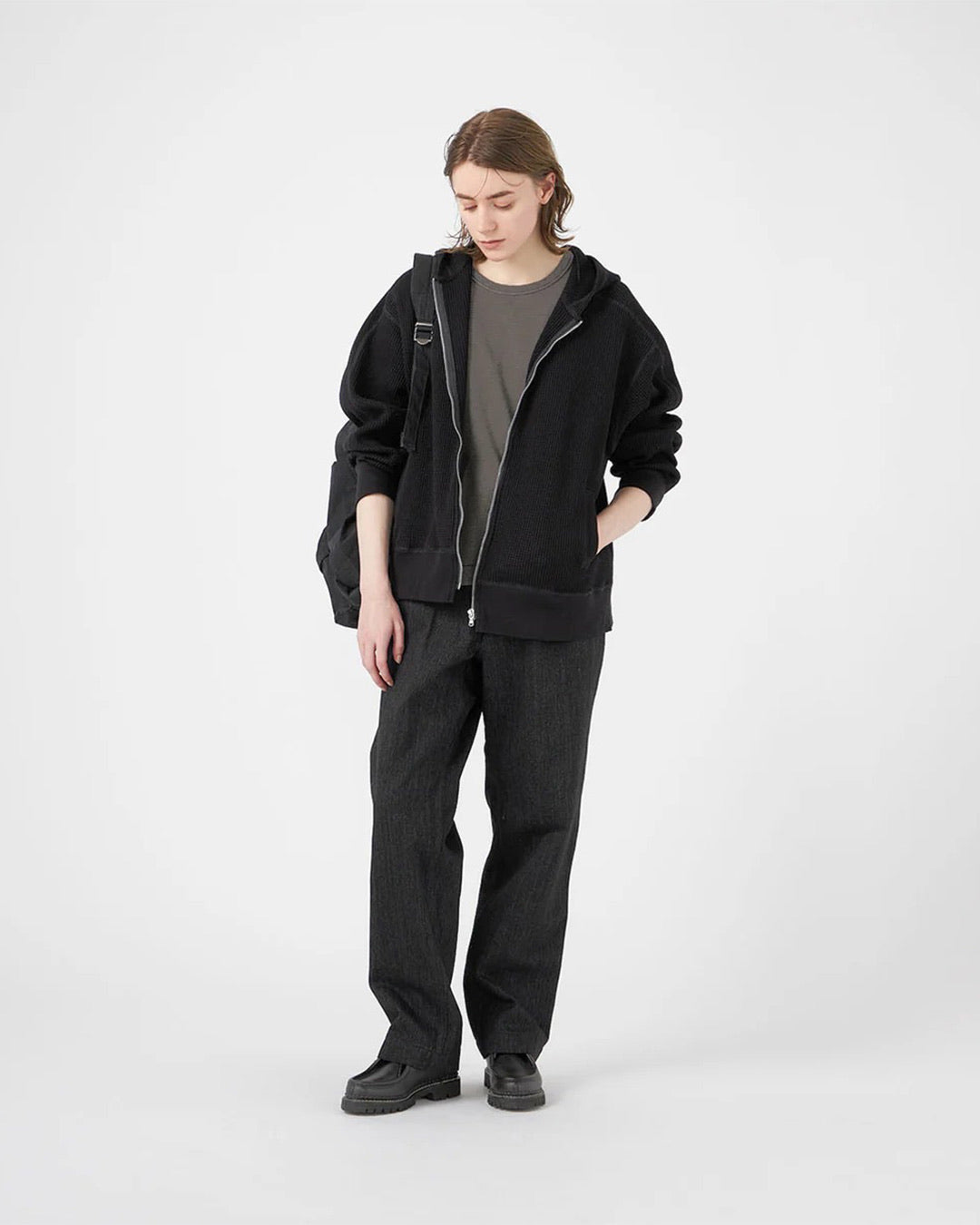 Black Zip-Up Thermal Hoodie