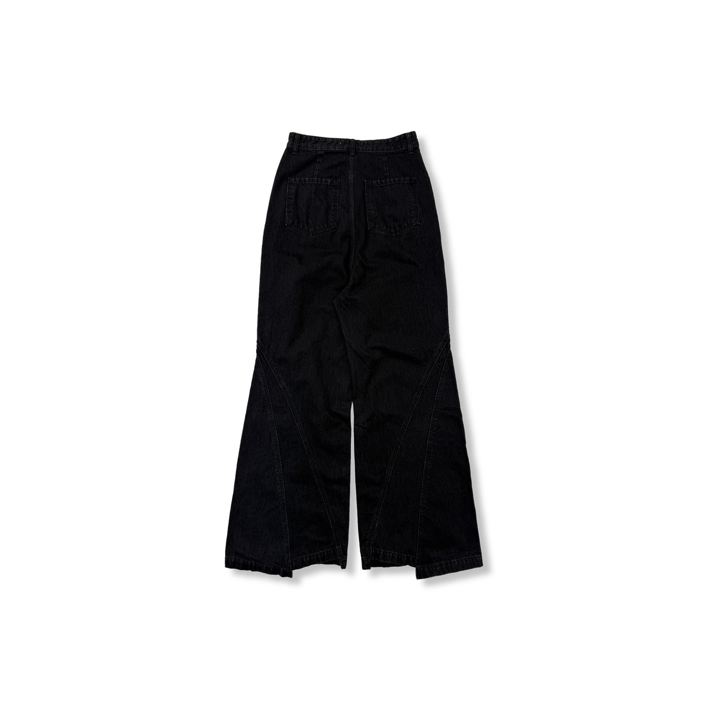 Washed Black Wide Denim Damaged Trousers