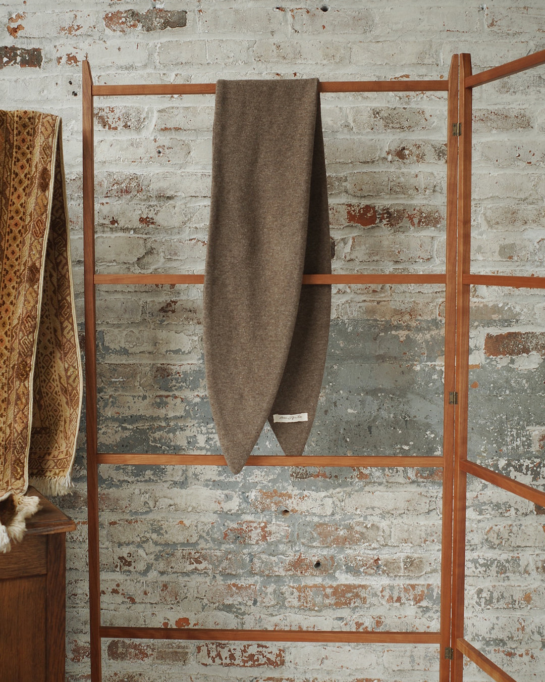 Natural Beige Wool Hemp Knit Narrow Scarf