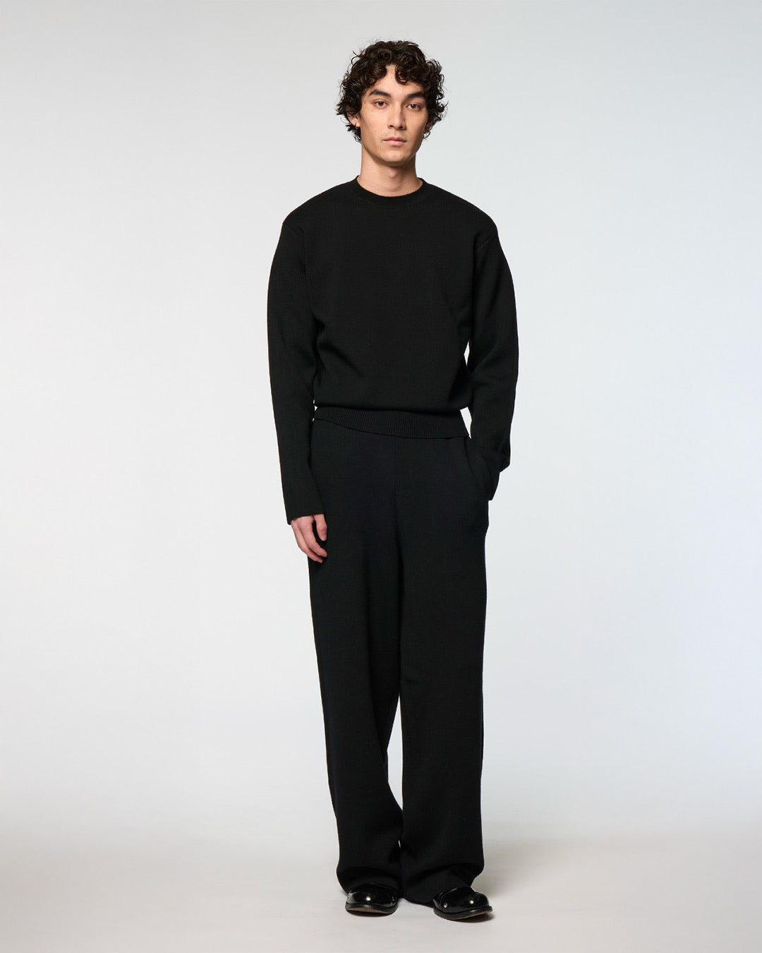 Black Double Knitted Straight Pants