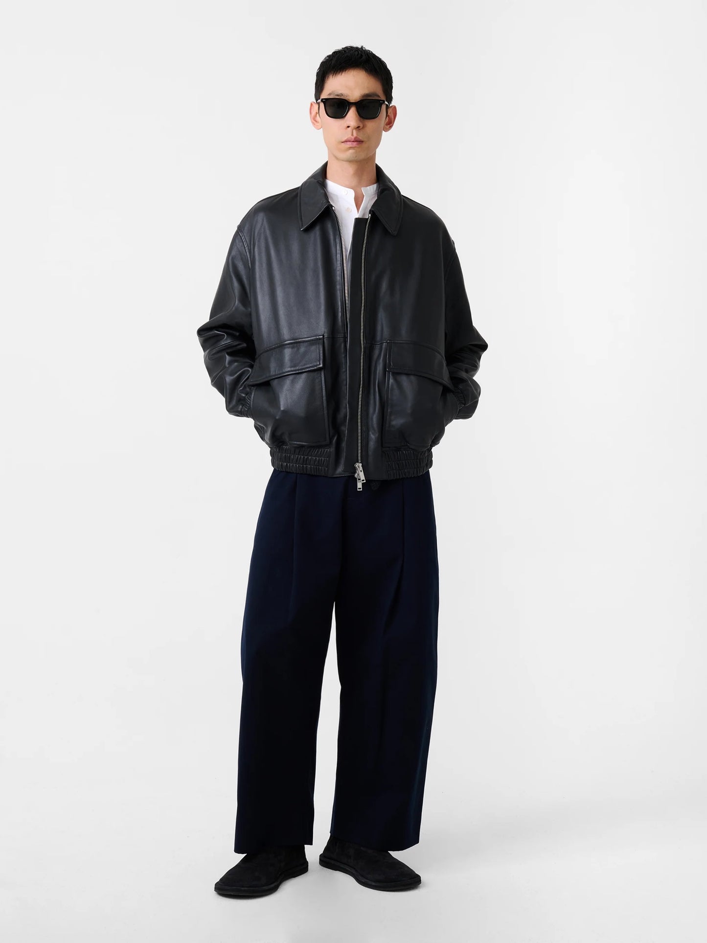 Black Piston Leather Bomber Jacket