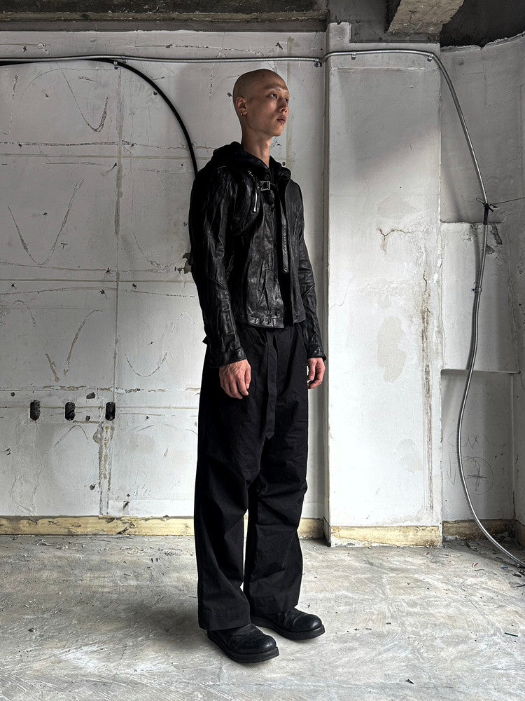 SAN263-1 Black Single Panel Hooded Leather Jacket