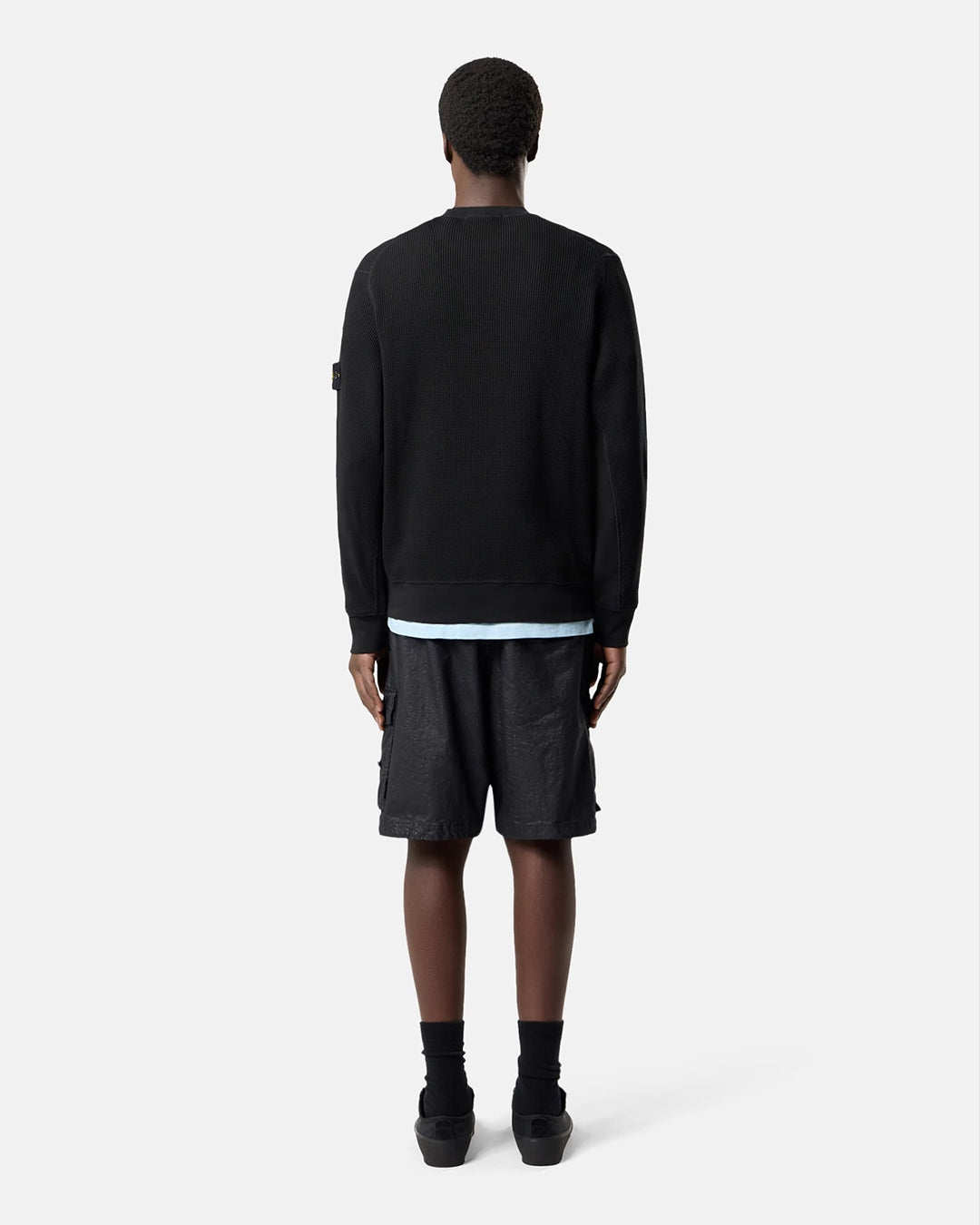 Black Organic Cotton Waffle Fleece Crewneck Sweatshirt