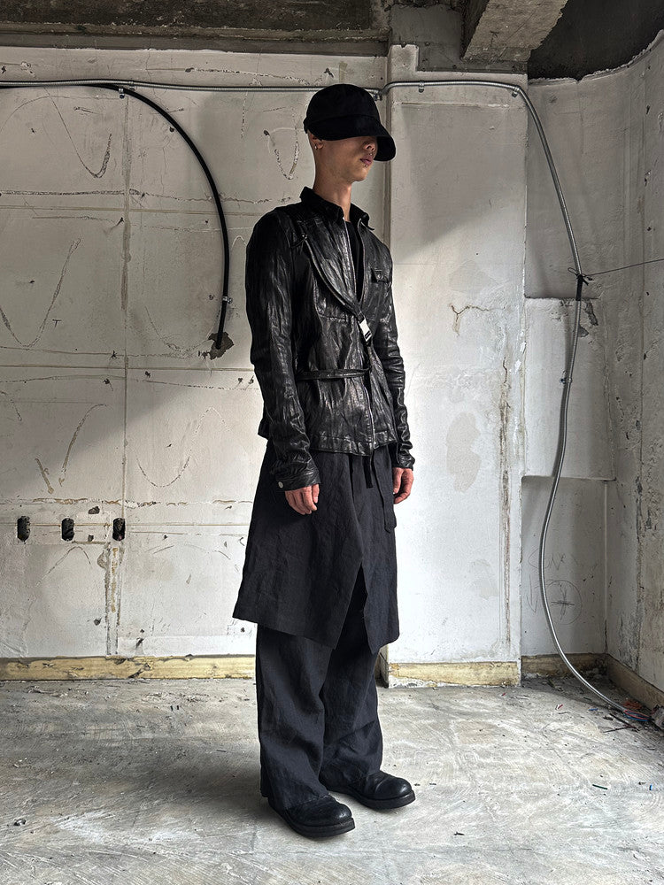 SAN263-1 Black Single Zip Leather Jacket V4