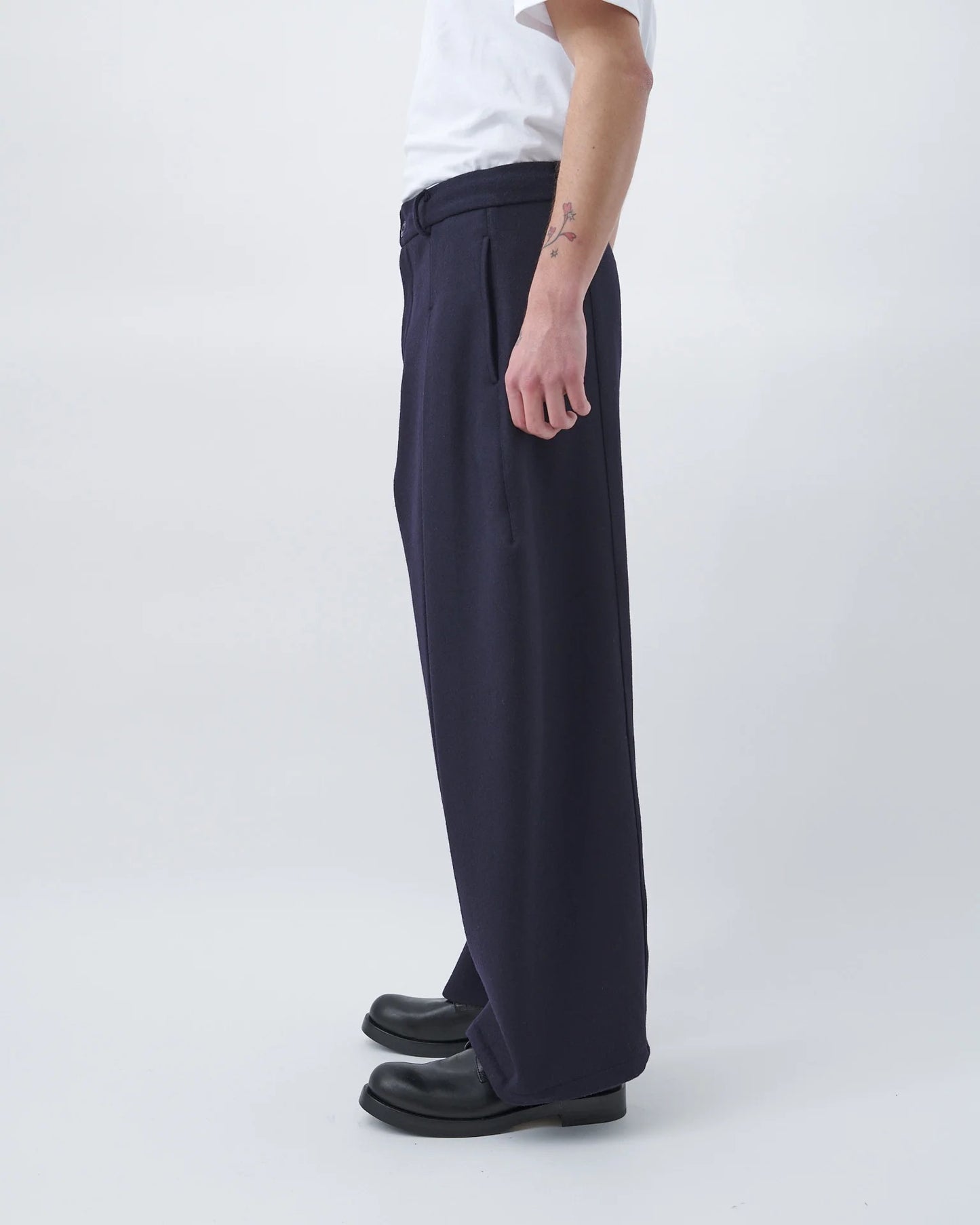 Dark Navy Box Pleat Trouser