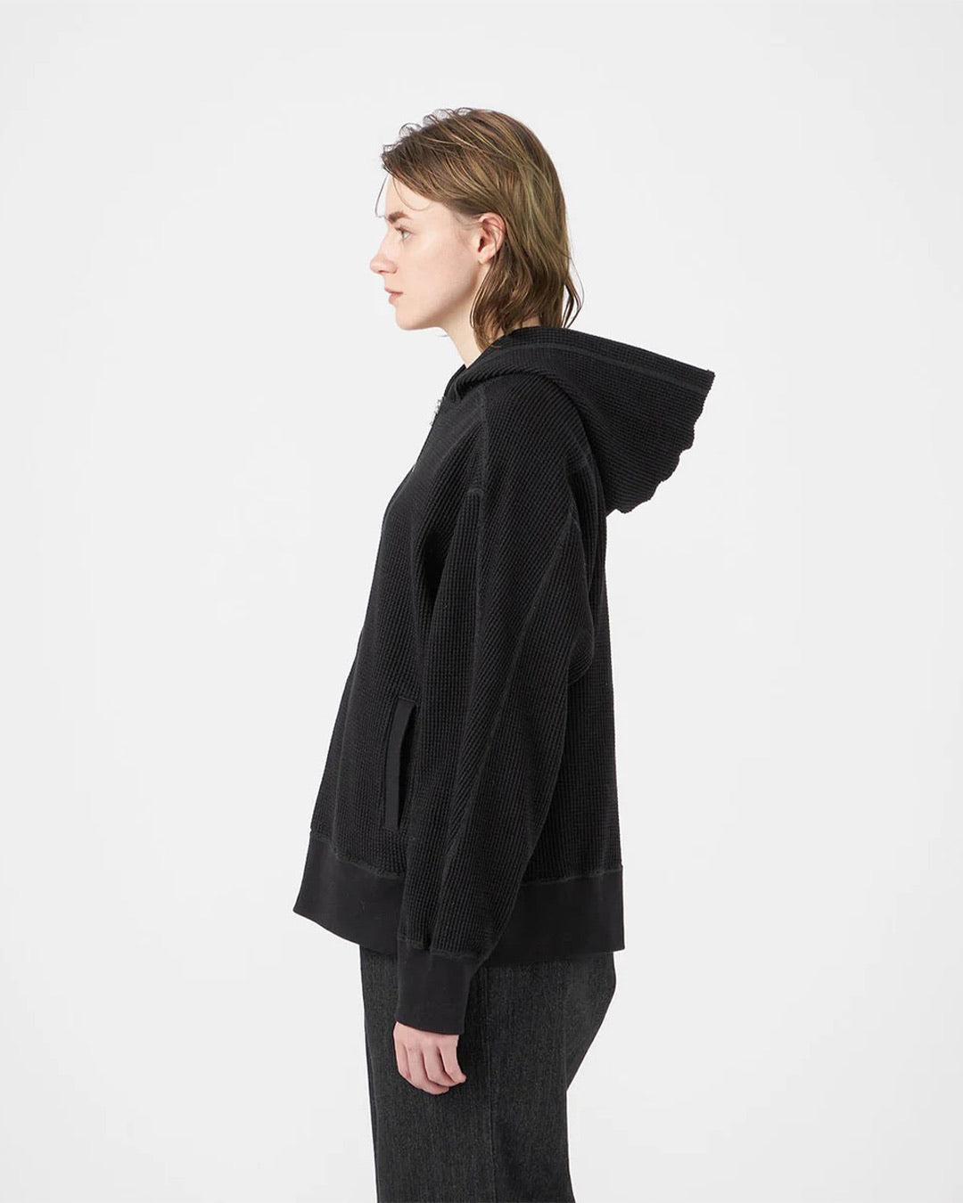 Black Zip-Up Thermal Hoodie