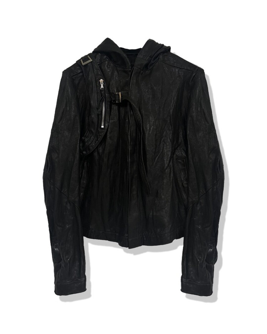 SAN263-1 Black Single Panel Hooded Leather Jacket