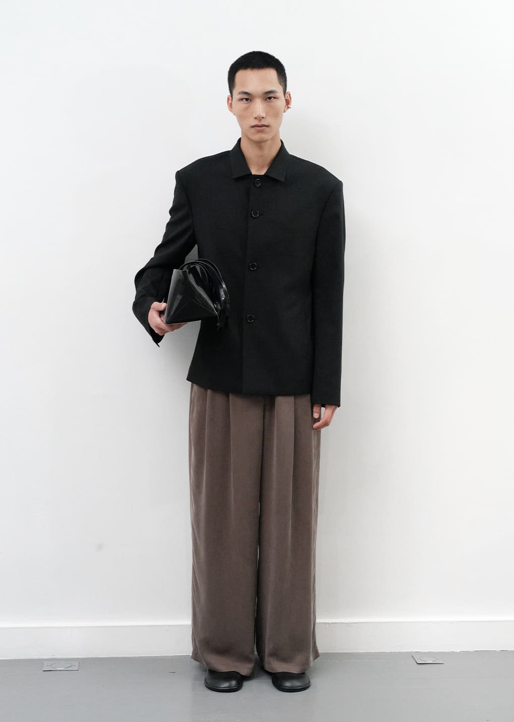 AMOMENTO Brown Cupro Two Tuck Pants