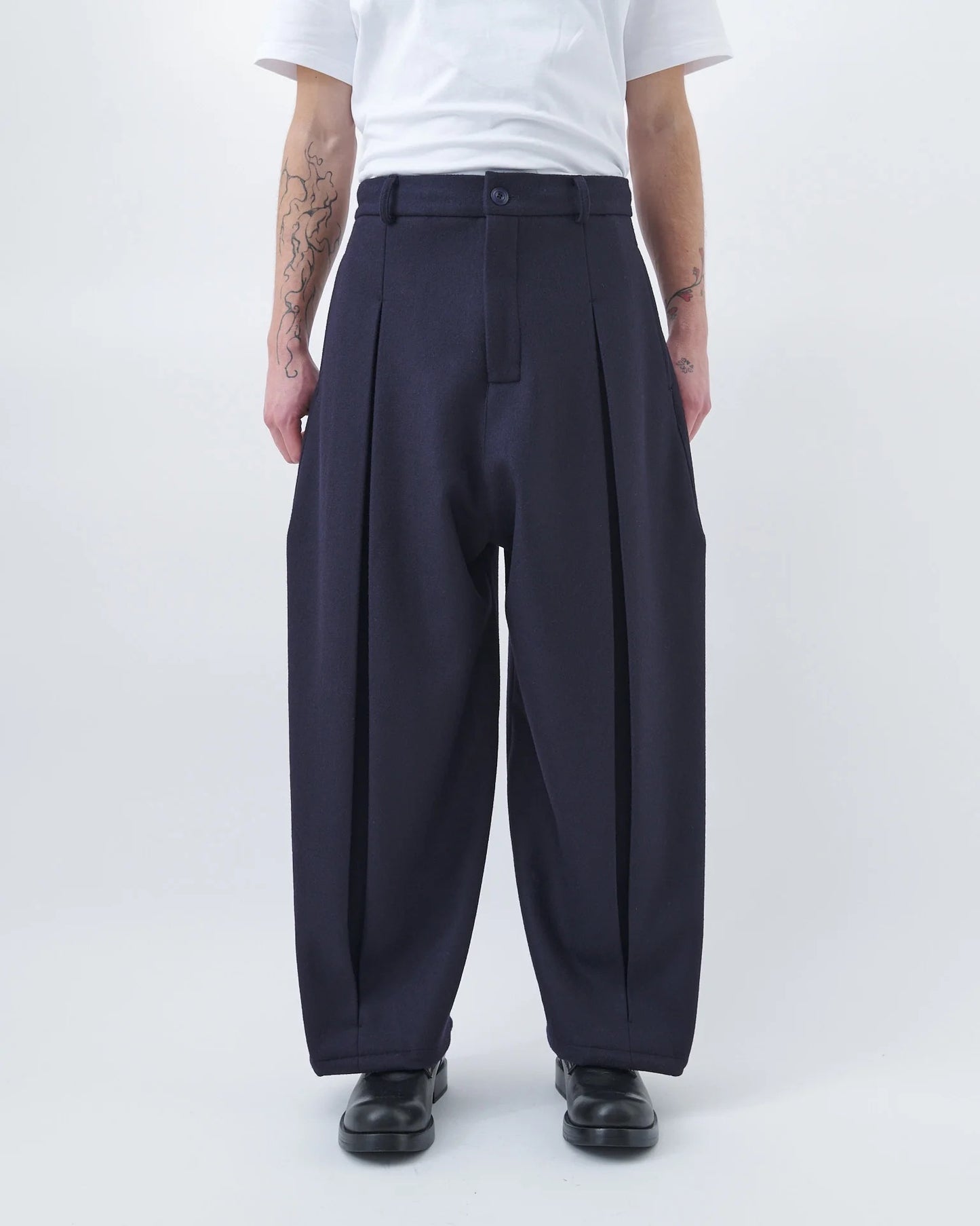 Dark Navy Box Pleat Trouser
