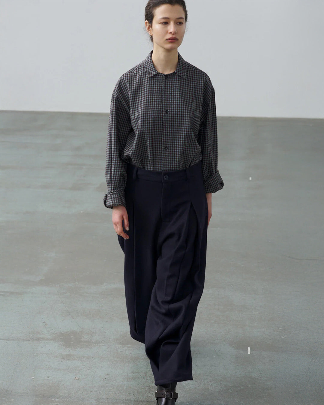 Dark Navy Box Pleat Trouser