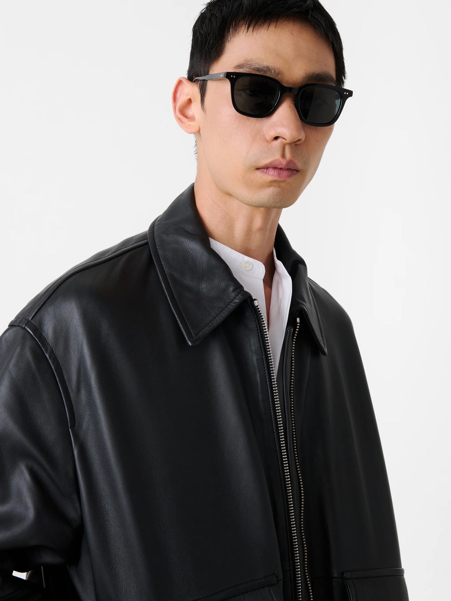 Black Piston Leather Bomber Jacket