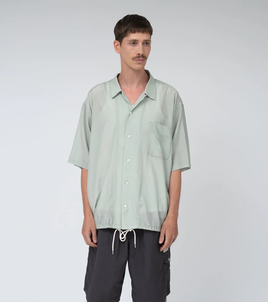 Coral Green Open Collar Short Sleeve Shirt