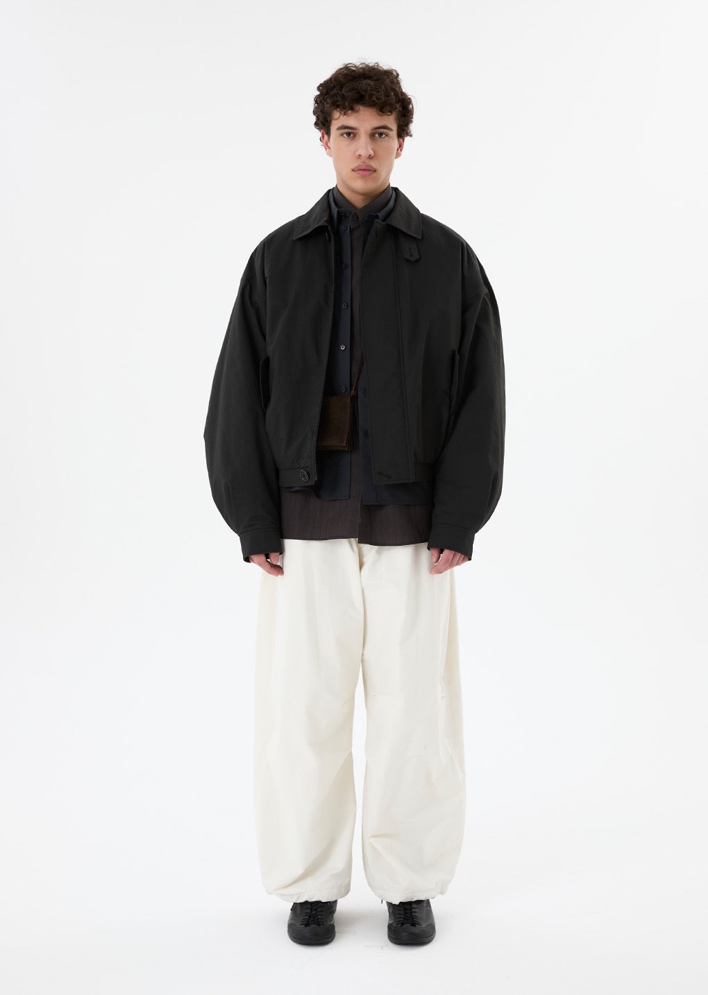 Black Padded Cotton Nylon Jumper