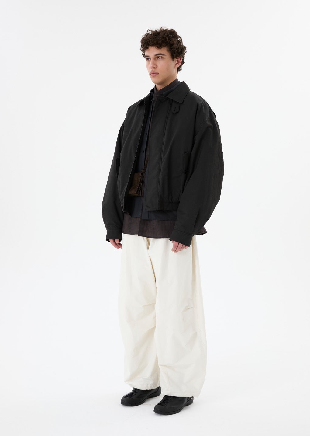 Black Padded Cotton Nylon Jumper