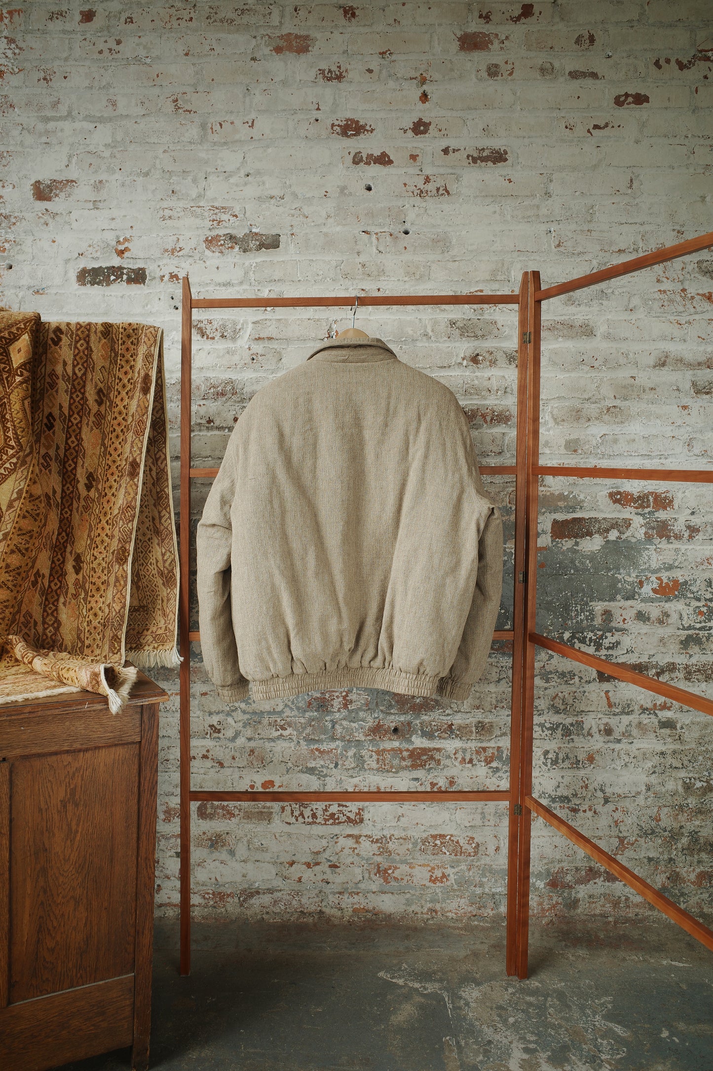 Ecru Wool Cotton Herringbone Padded Track Blouson