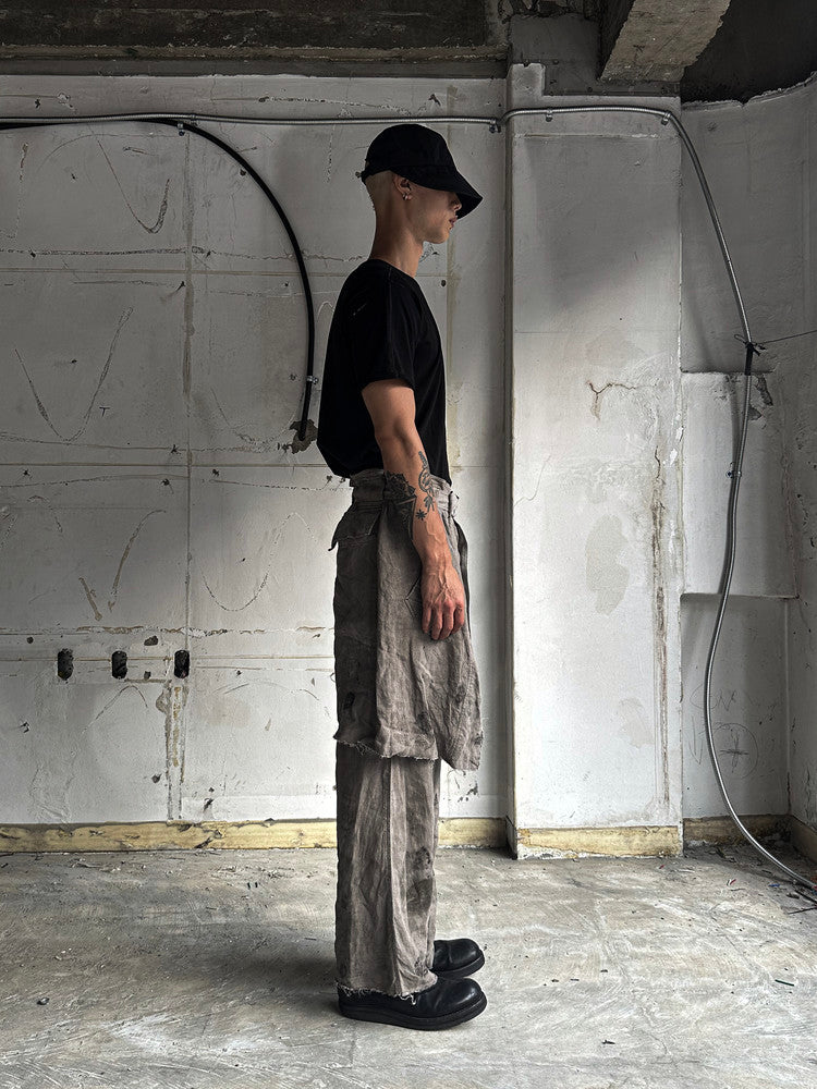 SAN263-1 Mud Brown Eco Hemp Layered Skirt Pants