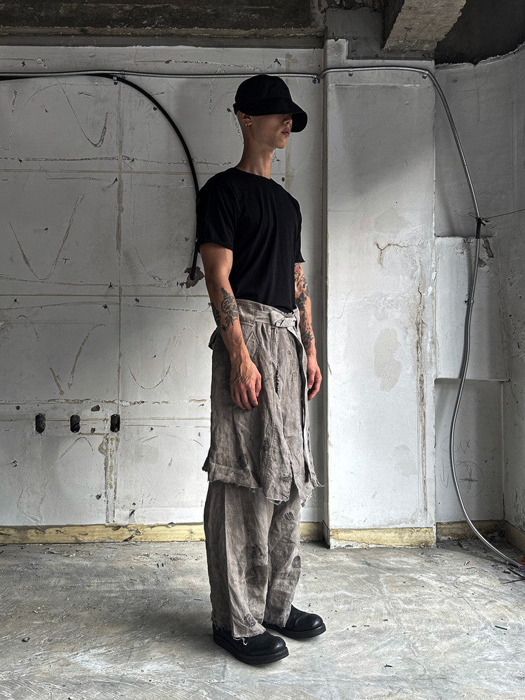 SAN263-1 Mud Brown Eco Hemp Layered Skirt Pants