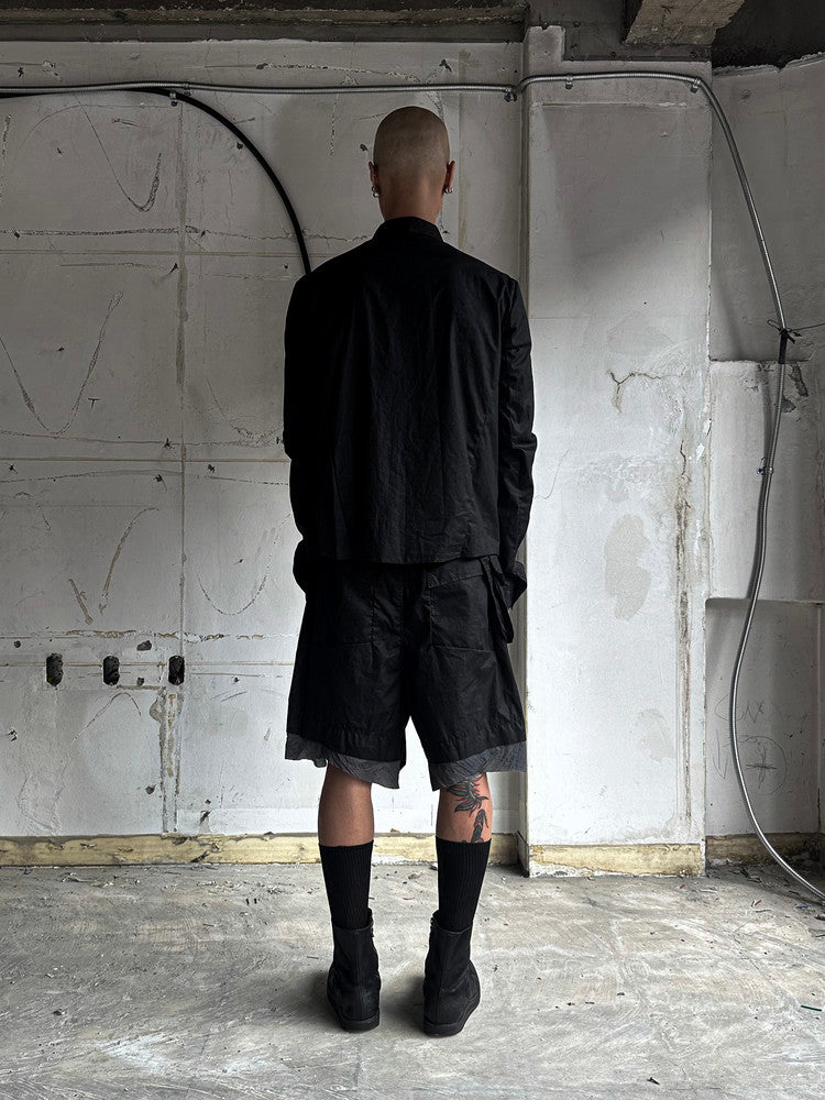 Black Waxed Waist Bag Shorts