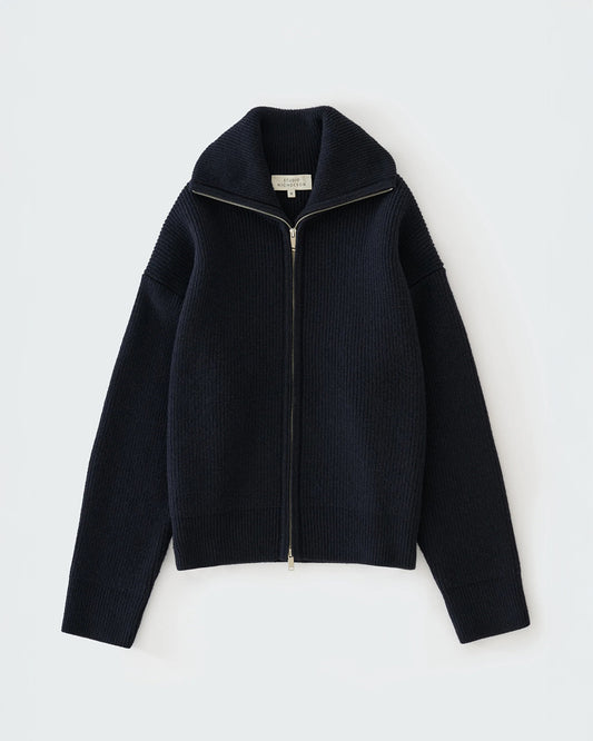 Darkest Navy Sandos Rib Zip Though Jumper