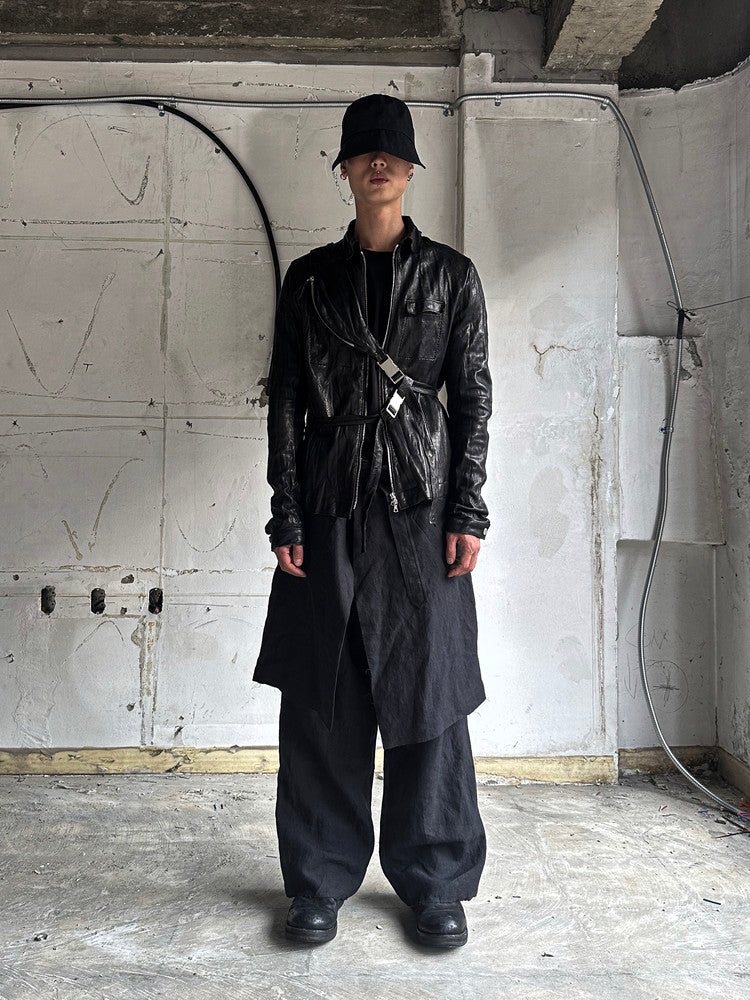 SAN263-1 Black Single Zip Leather Jacket V4