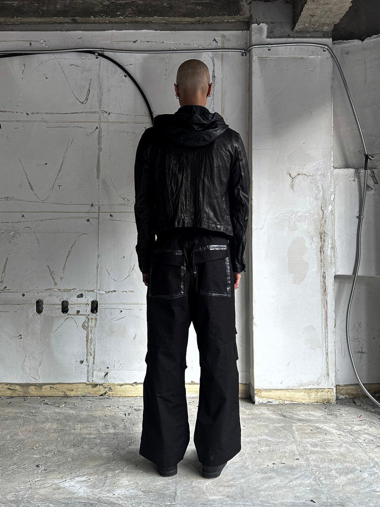 SAN263-1 Black Single Panel Hooded Leather Jacket
