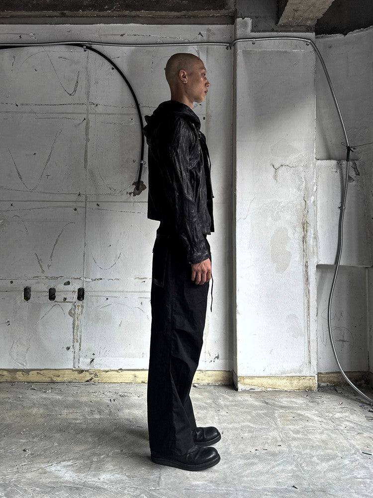 SAN263-1 Black Single Panel Hooded Leather Jacket