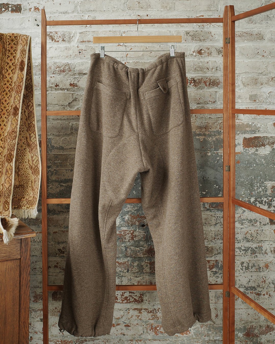 Natural Beige Wool Hemp Knit Drawstring Pants