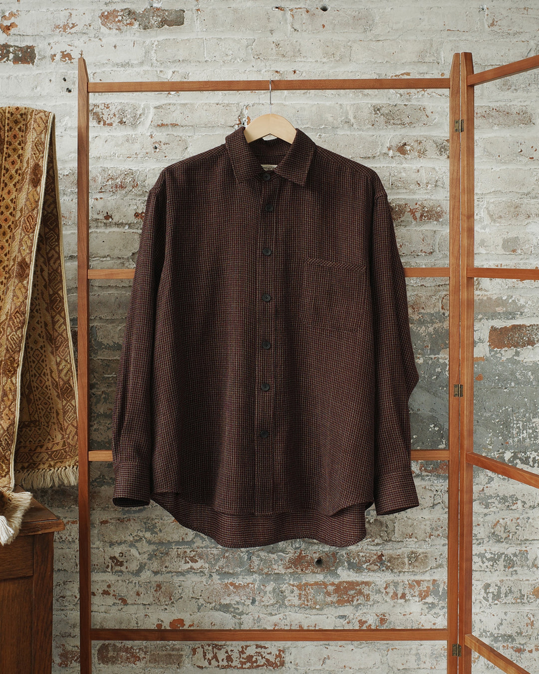 Burgundy Fine Wool Check Easy Shirt