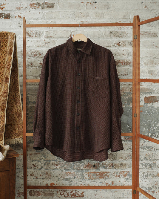 Burgundy Fine Wool Check Easy Shirt