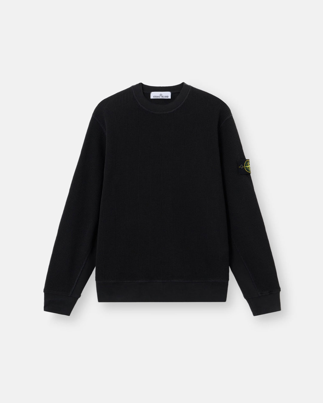 Black Organic Cotton Waffle Fleece Crewneck Sweatshirt