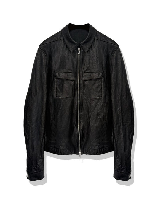 SAN263-1 Black Single Zip Leather Jacket V4