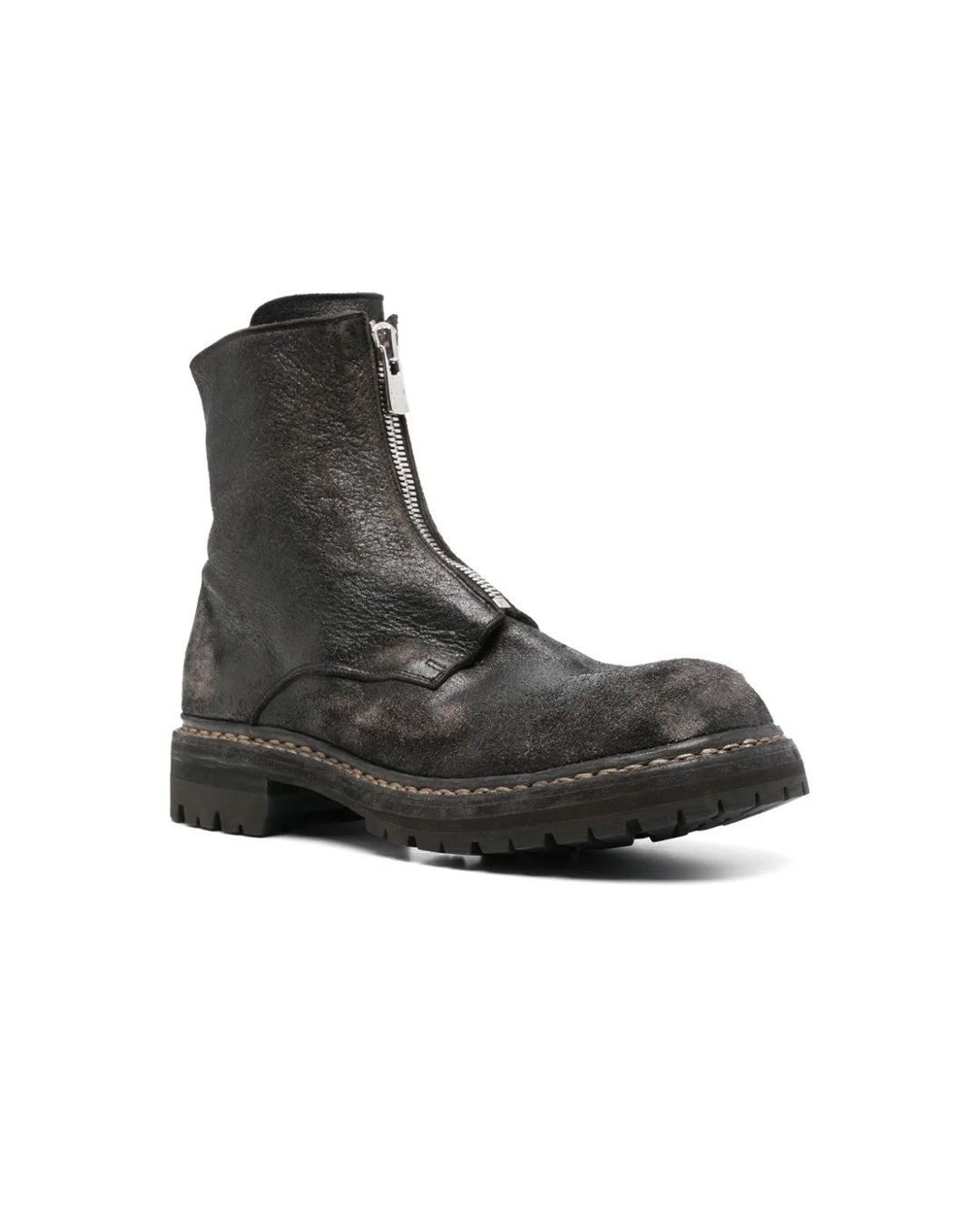 Black Coated Horse Reverse Leather GR05FRV_RU Zipped Big Daddy Boots