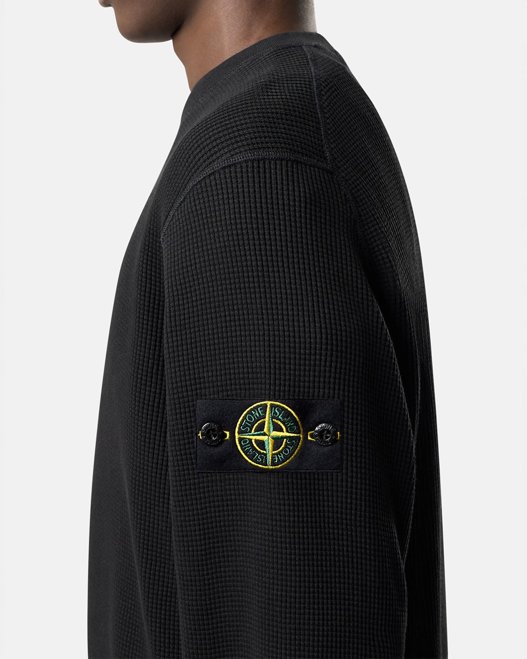 Black Organic Cotton Waffle Fleece Crewneck Sweatshirt