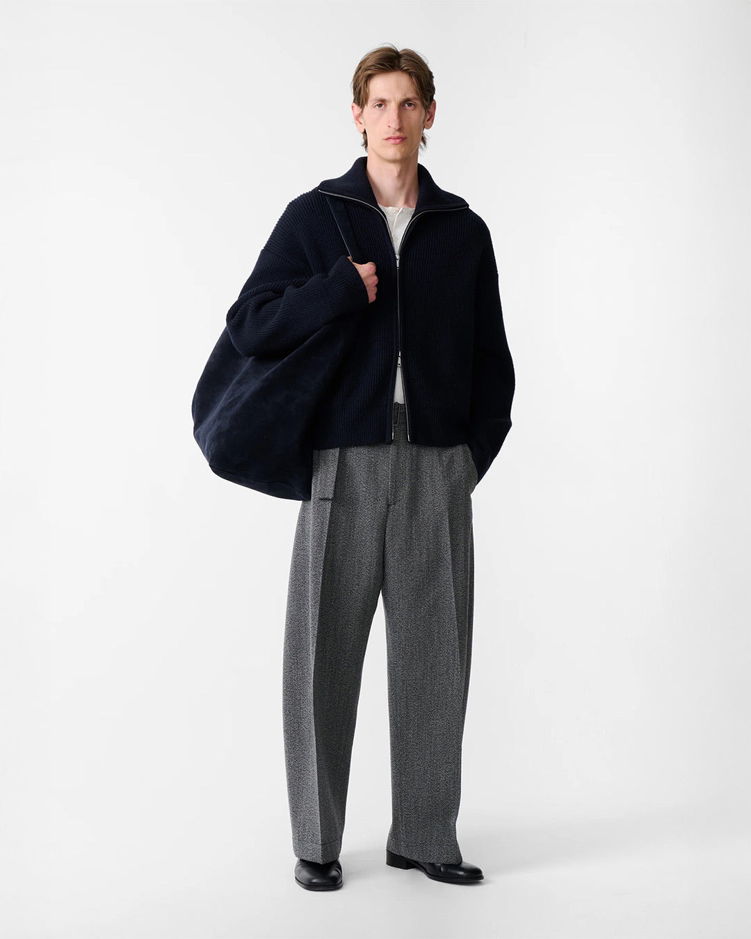 Darkest Navy Sandos Rib Zip Though Jumper
