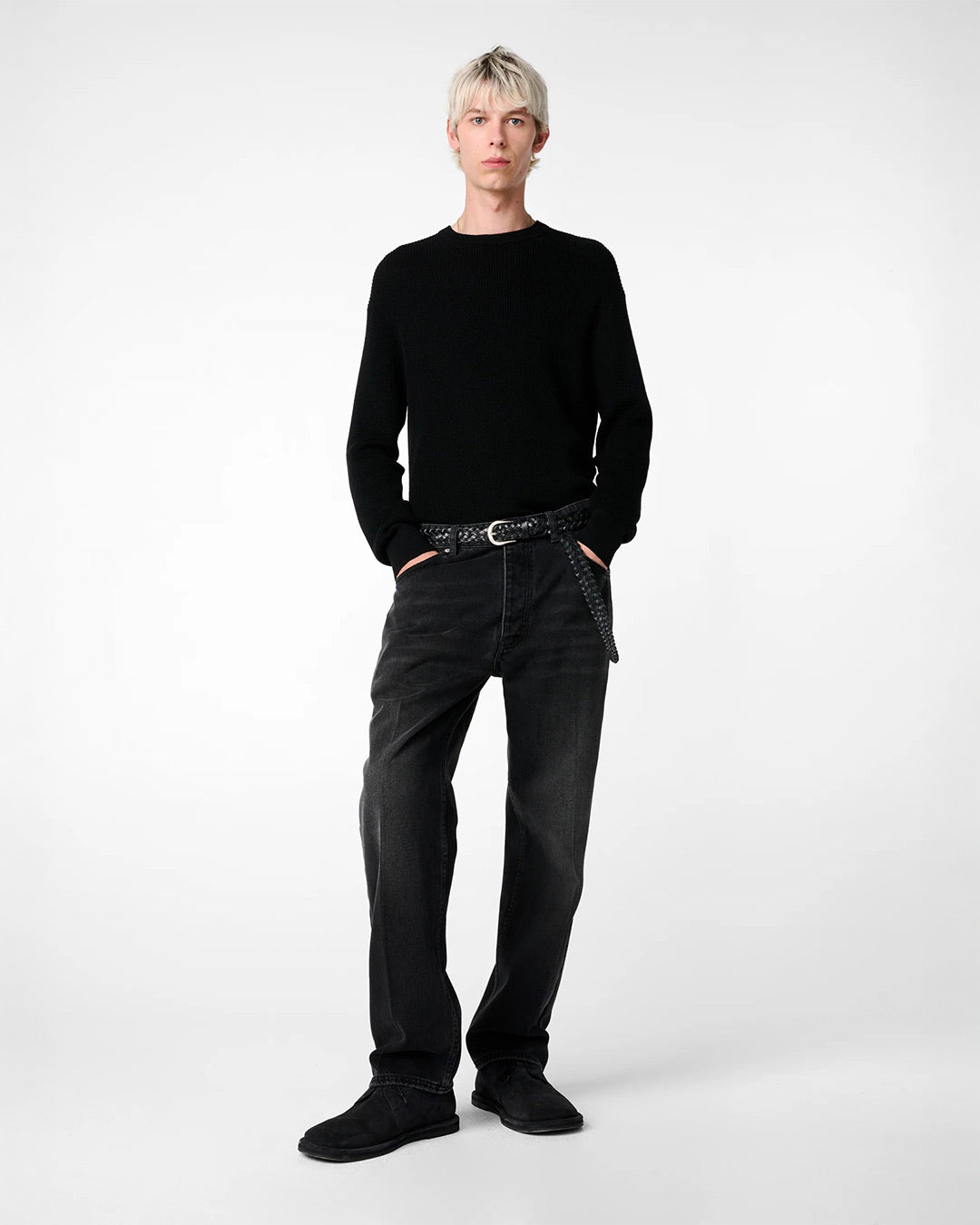 Black Portland Cashmere Waffle Knit