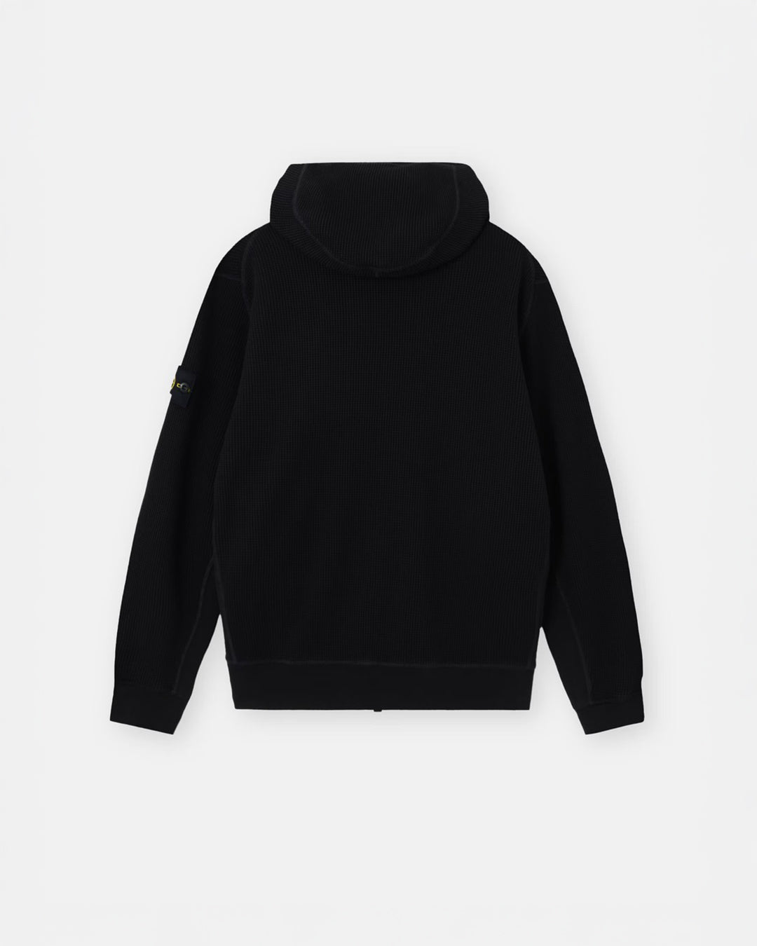 Black Organic Cotton Waffle Fleece Zipper-up Hooded Sweatshirt