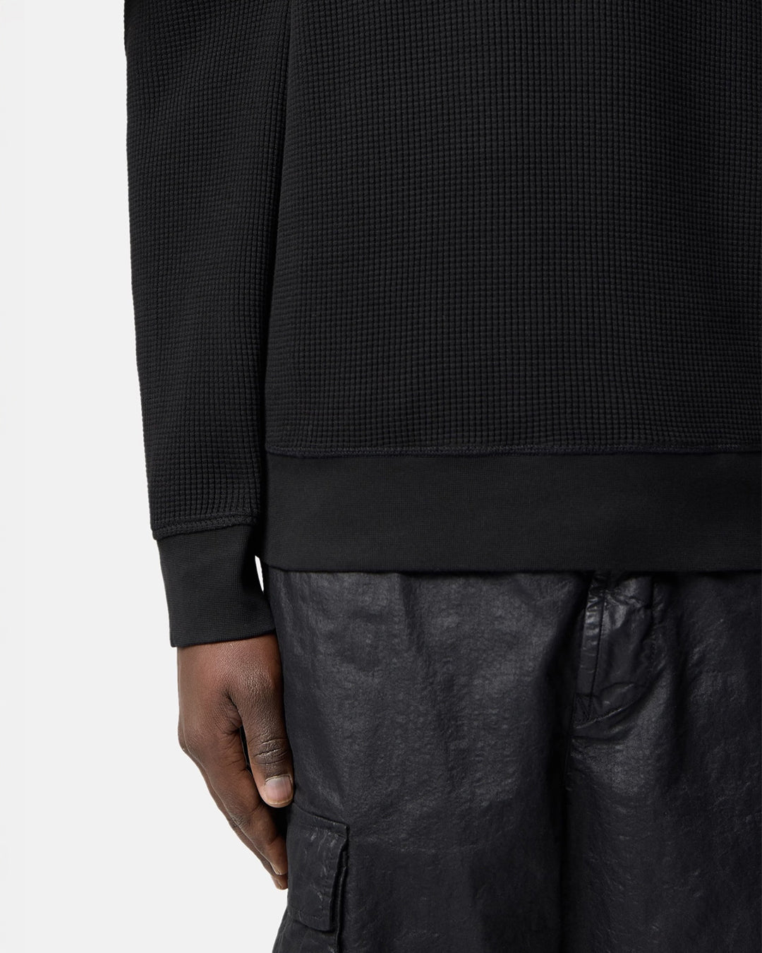 Black Organic Cotton Waffle Fleece Crewneck Sweatshirt