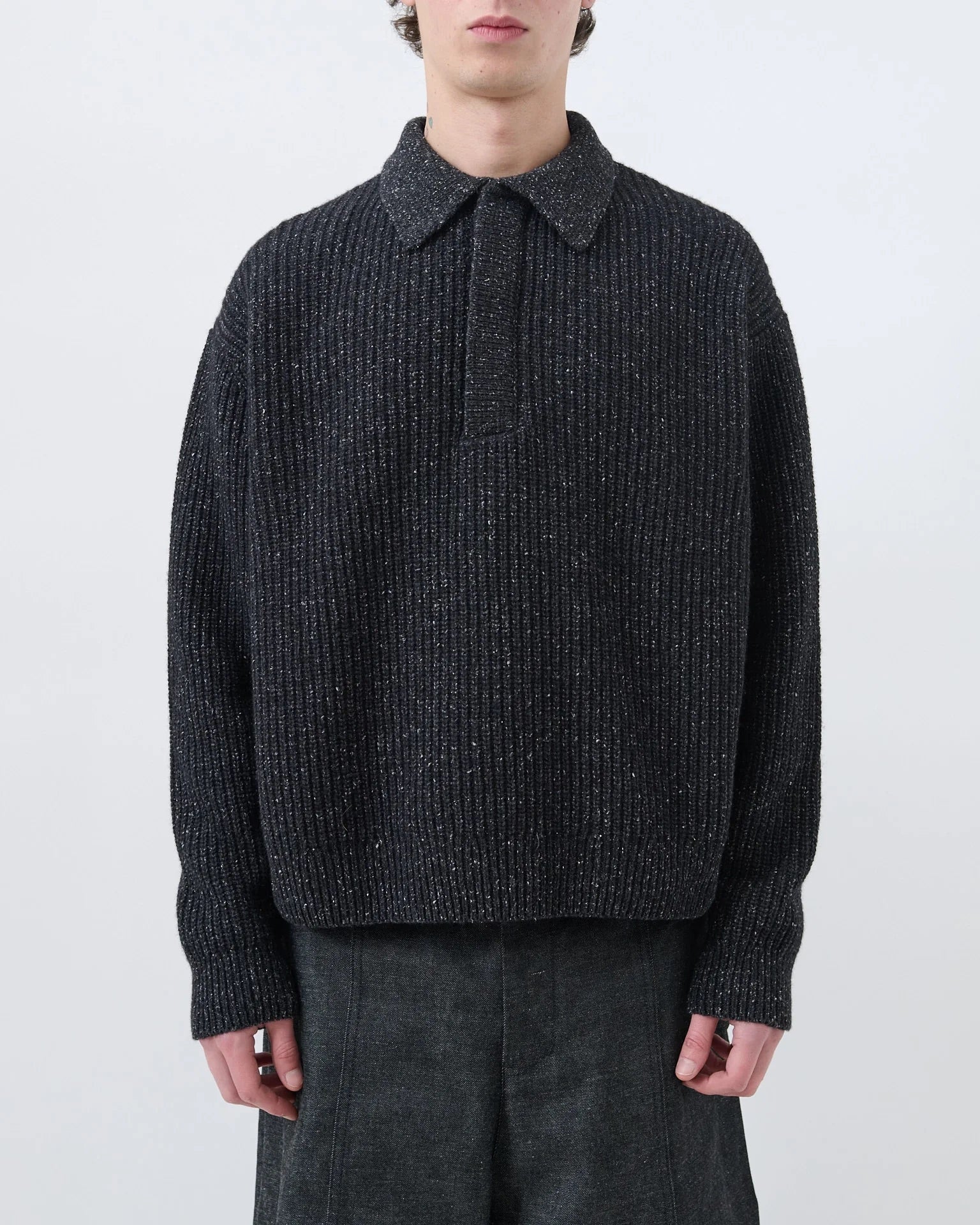 Speckled Charcoal Knit Polo