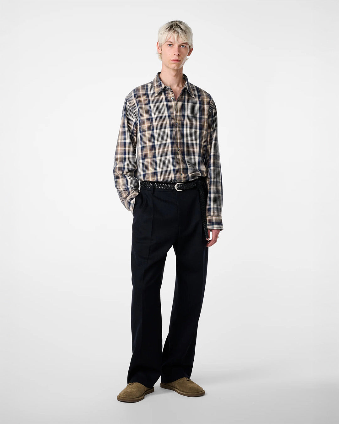Navy/Oatmeal View Brushed Check Regular Fit Shirt