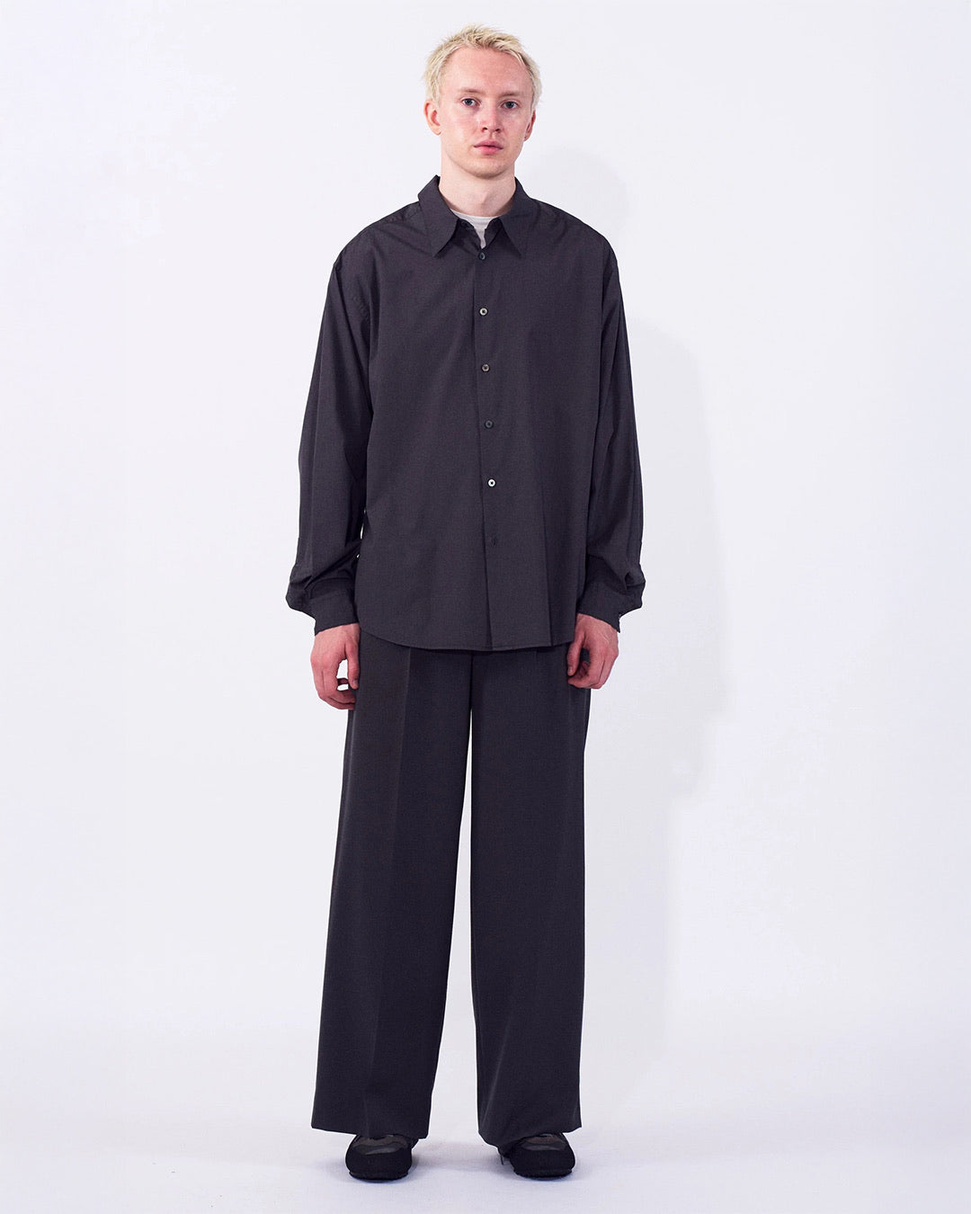 Charcoal Suvin Gold Cotton Poplin Loose Fit Shirt