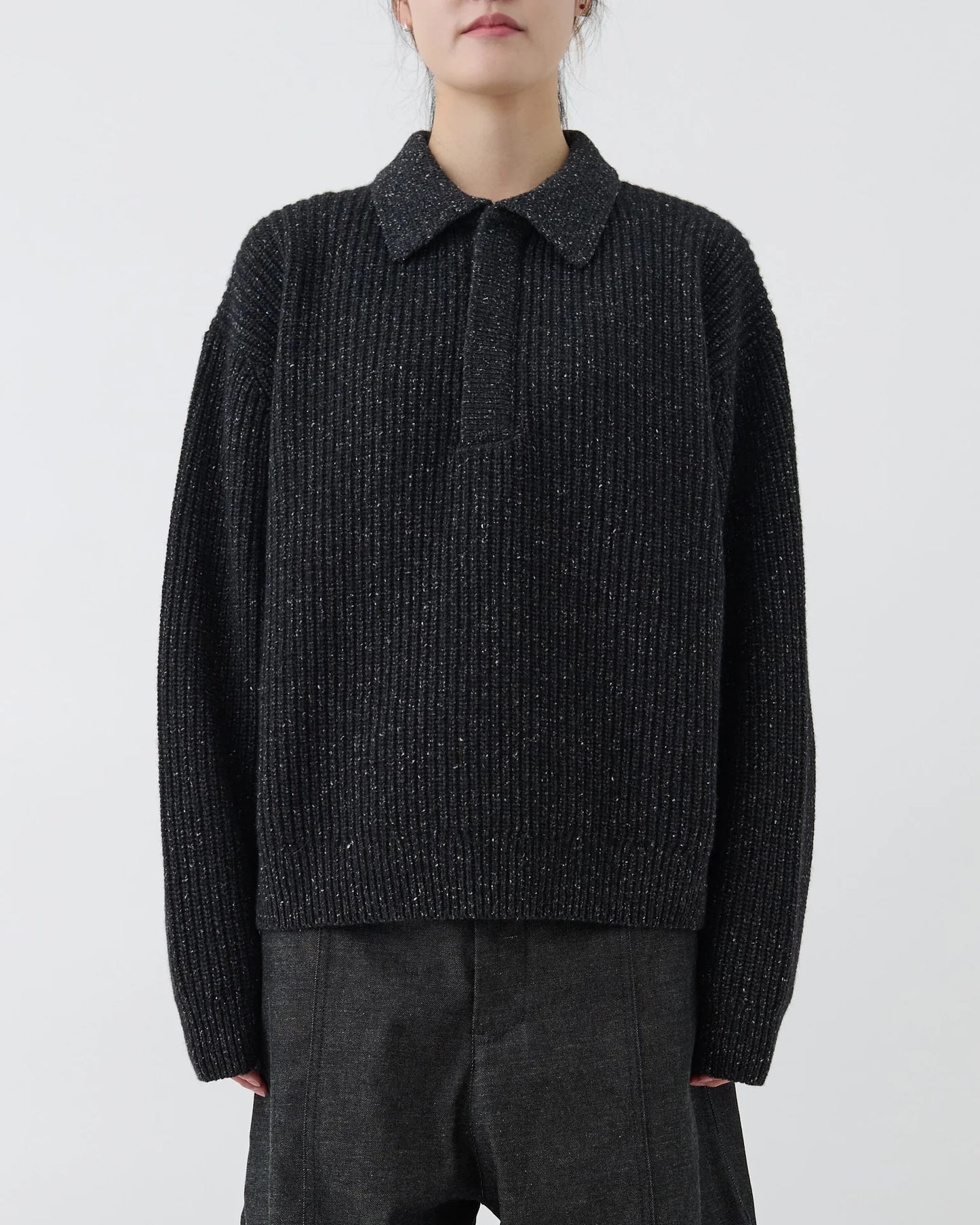 Speckled Charcoal Knit Polo