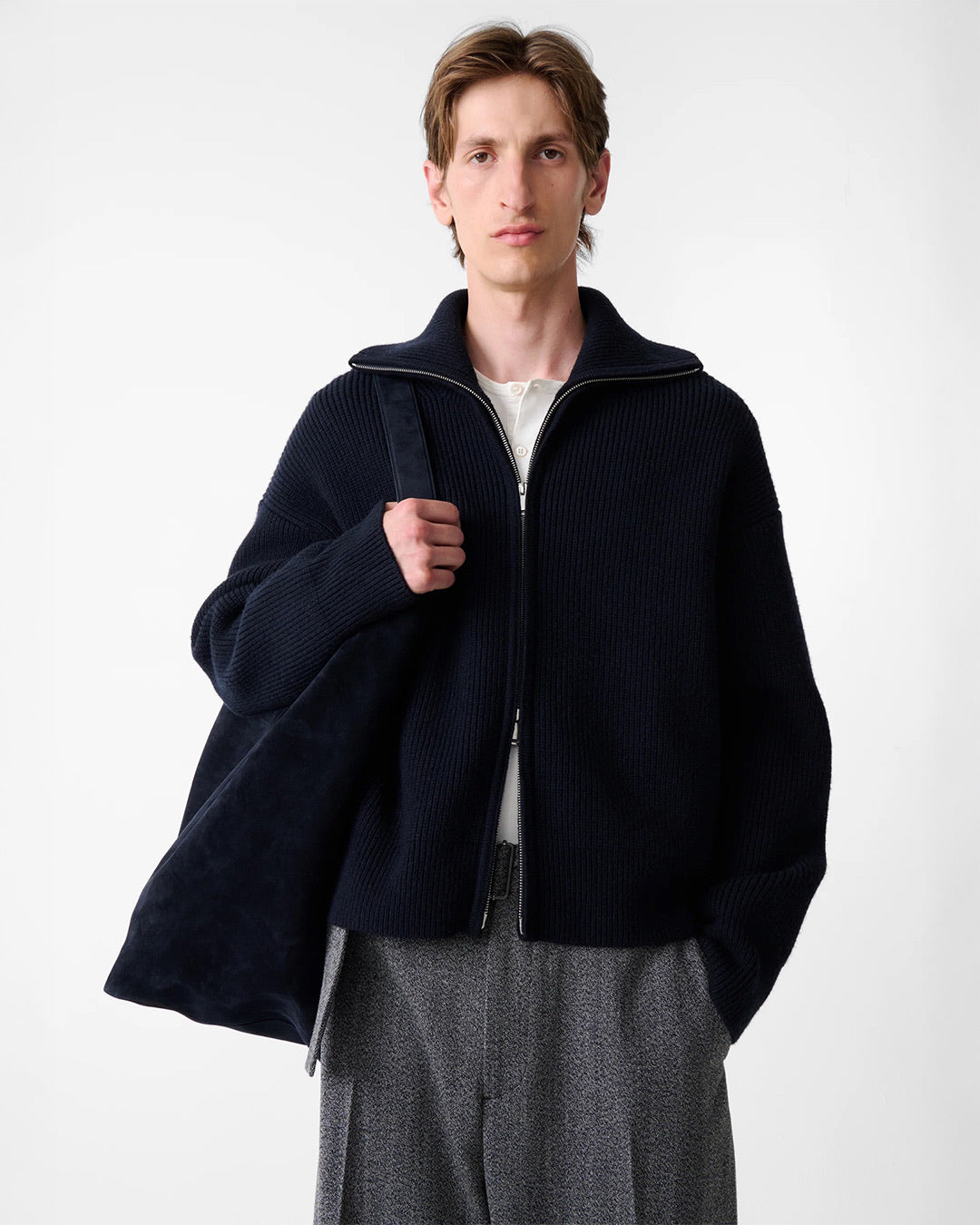 Darkest Navy Sandos Rib Zip Though Jumper