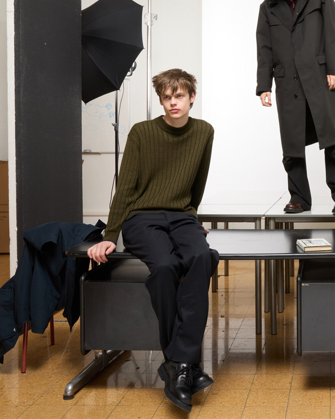 Army Green Rib Crew Neck Workwear