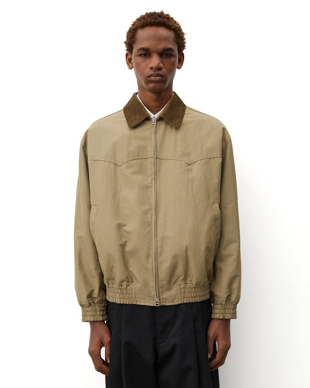 Beige Polyester Ramie Weather Jacket