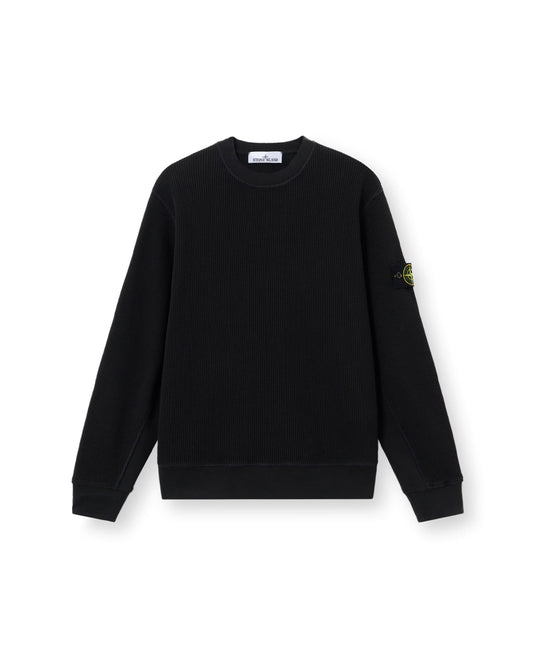 Black Organic Cotton Waffle Fleece Crewneck Sweatshirt