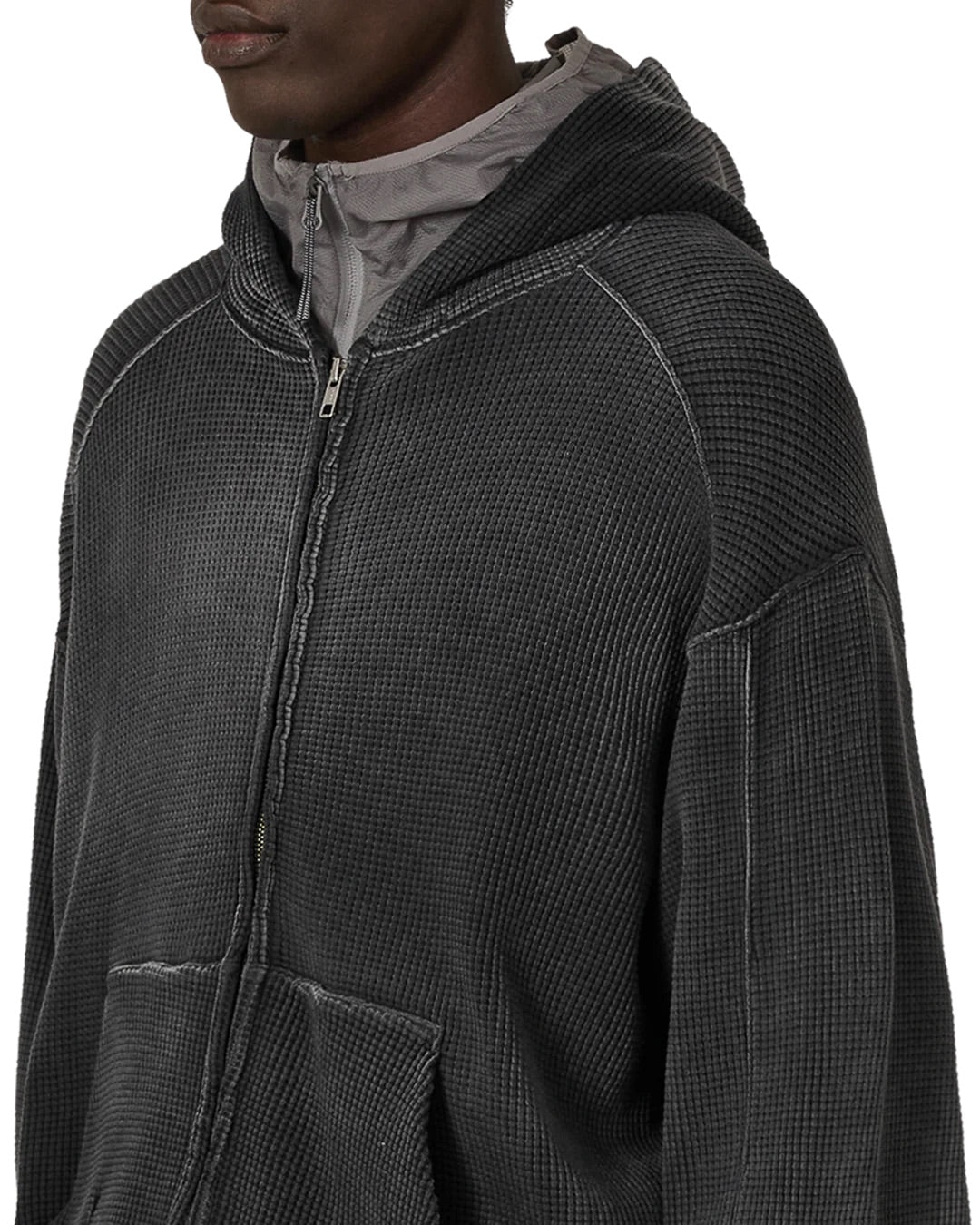 Black Bee Sun Faded Waffle Zip Up Hoodie