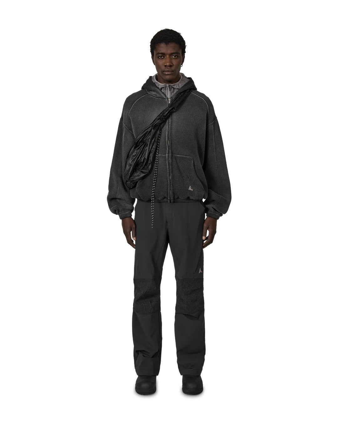 Black Bee Sun Faded Waffle Zip Up Hoodie