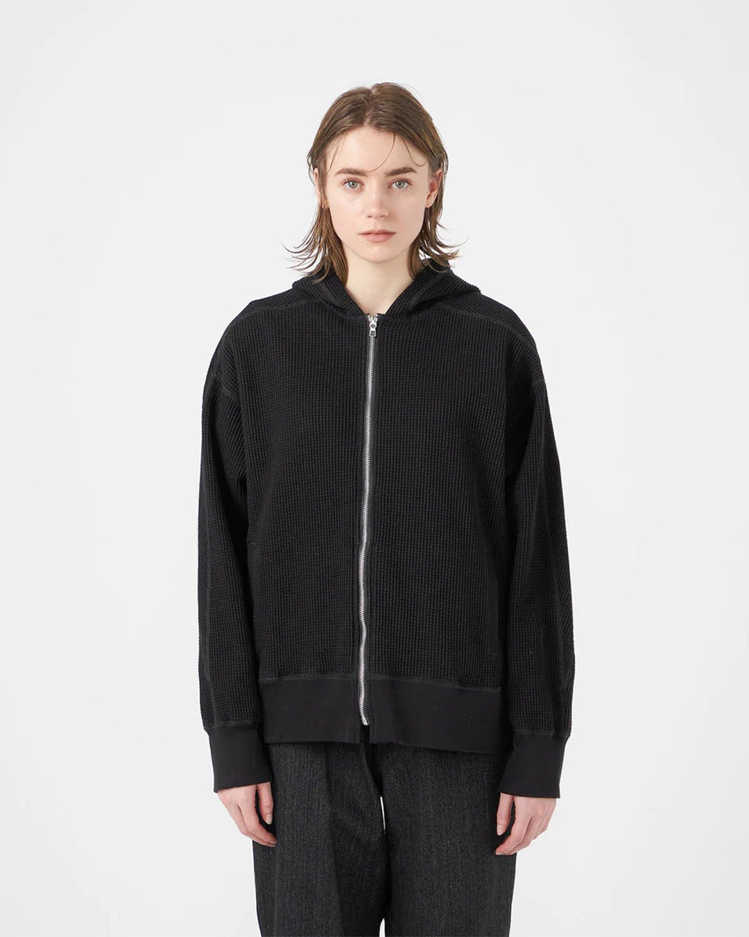Black Zip-Up Thermal Hoodie