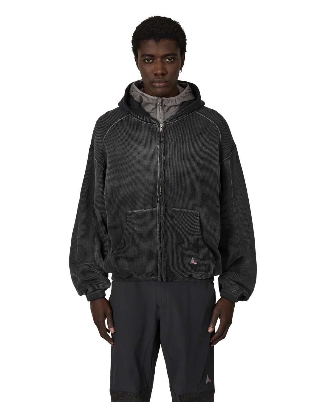 Black Bee Sun Faded Waffle Zip Up Hoodie